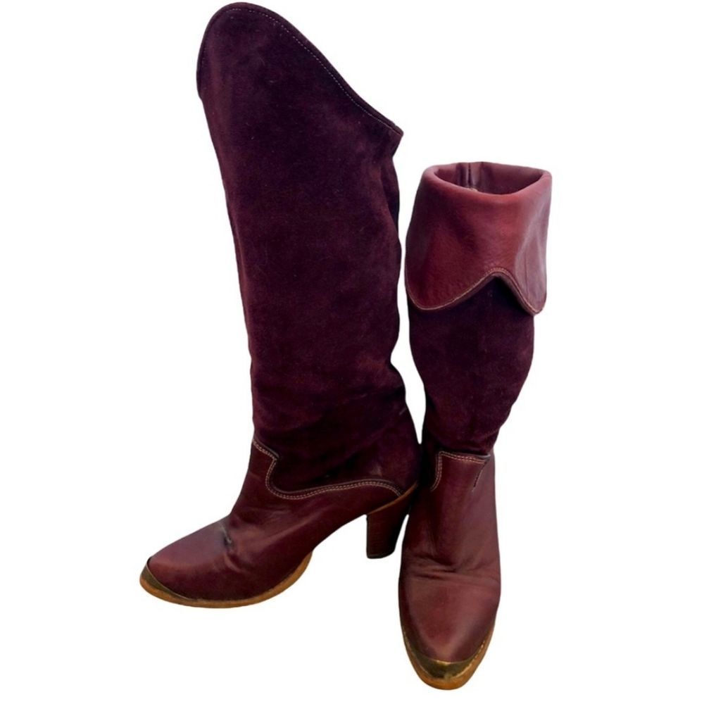 Vintage burgundy leather western pirate heel boots